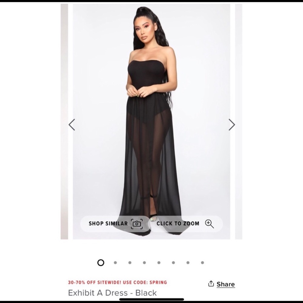 Strapless black sheer skirt maxi dress